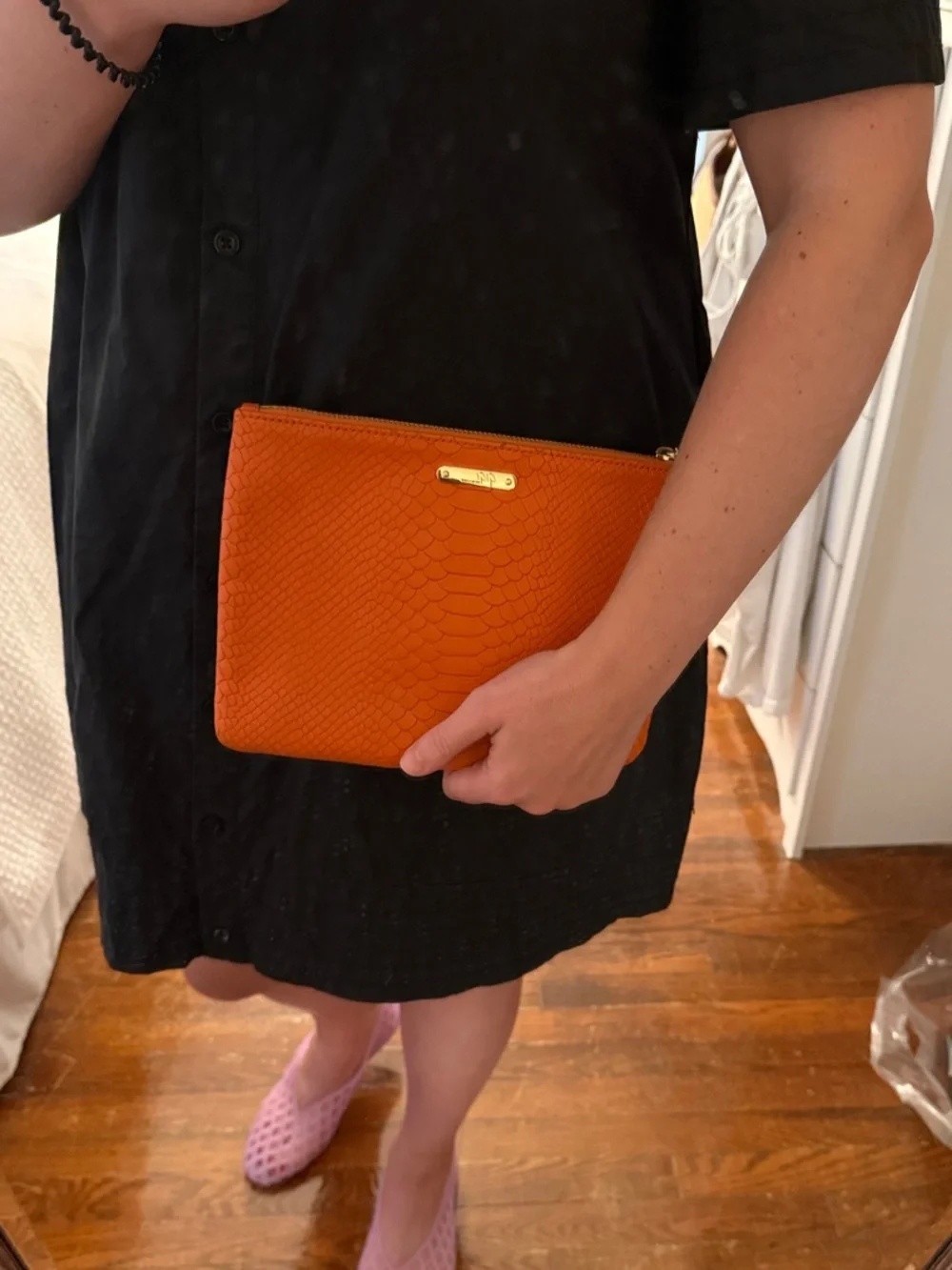 GiGi New York Uber Clutch Orange Python-Texture w/ Tassel